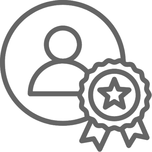 Benutzersymbol mit Medaille und Stern, das eine Auszeichnung oder Qualitätsabzeichen darstellt.
